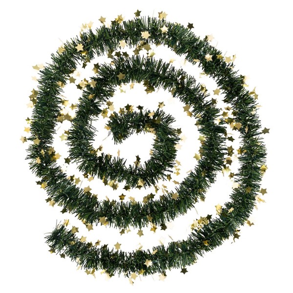 Lametta-Girlande, Duo-Color, zwei Grüntöne mit goldenen Sternen, 2m lang, Ø 4cm