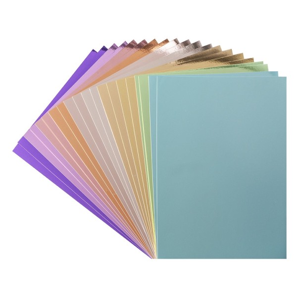 Spiegelkarton, DIN A4, 200g/m², 10 Pastellfarben, weiße Rückseite, 20 Bogen