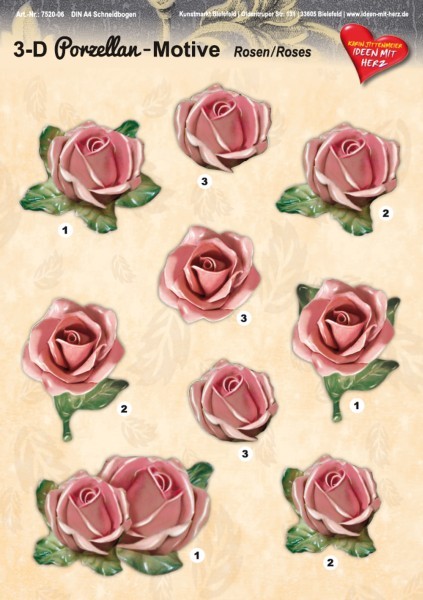 3-D Porzellan-Motive, Rosen, DIN A4 Bogen