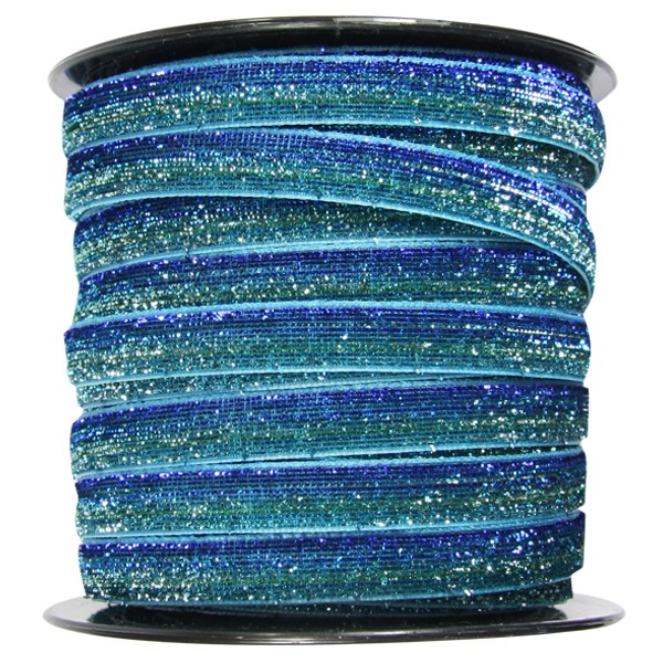 Glamour Deko-Band auf Rolle, 9mm x 40m, blau-aquamarin