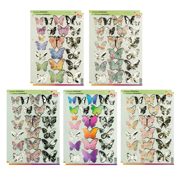 Stanzbogen, Schmetterlinge, DIN A4, 5 verschiedene Designs, 10 Stück