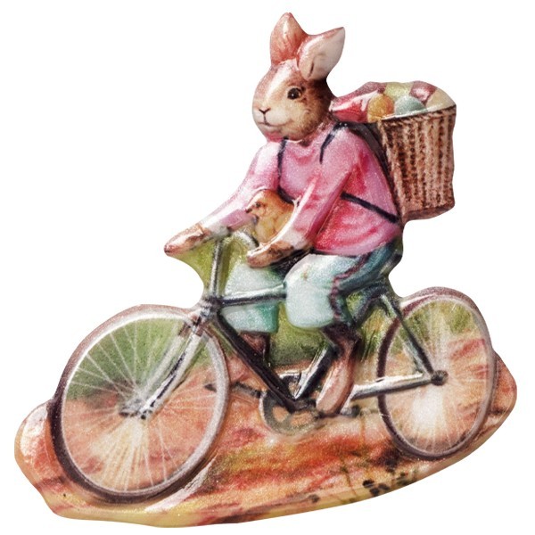 Wachsornament Osterhase auf Fahrrad, farbig, geprägt, 6-7cm