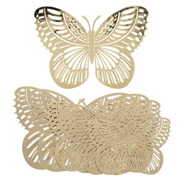 Laser-Aufleger Schmetterlinge, Design 3, je 2 Stück in 3 Größen, gold, spiegelnd, 6 Stück
