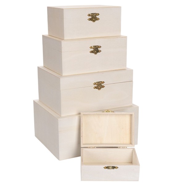 Boxen, Holz, rechteckig, verschiedene Größen, 5 Stück