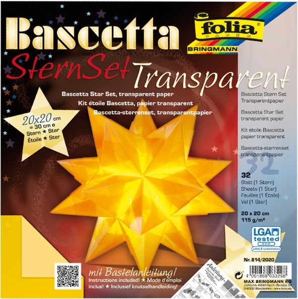 Bascetta Stern Set, transparent, 15x15cm, 32 Blatt, gelb