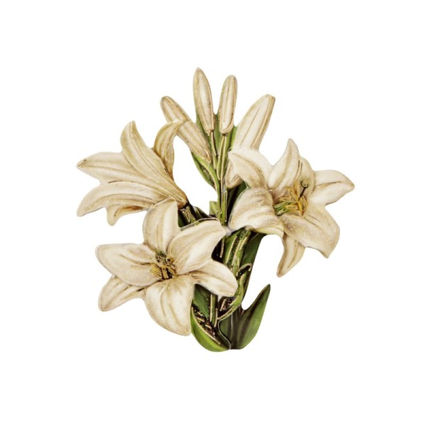 3-D Motiv, weiße Lilien, Gold-Gravur & Glimmerlack, 8 cm