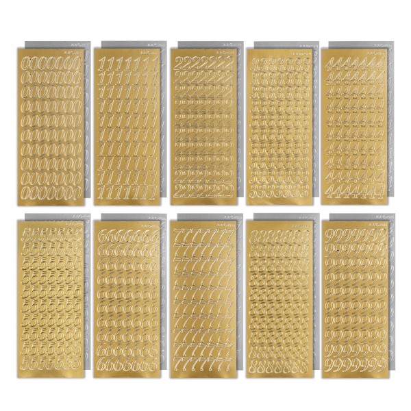 Sticker, Zahlen, Perlmuttfolie, gold und silber, 20 Bogen