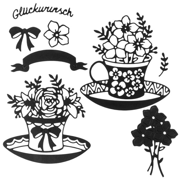 Stanzschablonen, Blumentassen, 8 Stück