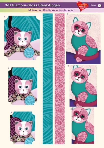 3-D GlamourGloss Bogen, Katzen, DIN A4, Motiv 7
