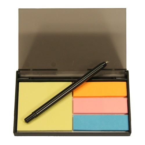 Kunststoff-Etui mit Haftzetteln und Minikugelschreiber, 8,5 x 5,5 cm