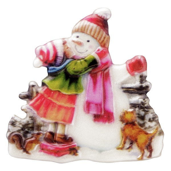 Wachsornament Schneemänner 3, farbig, geprägt, 7cm