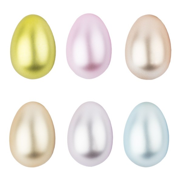 Kunststoff-Eier mit Loch, 6cm hoch, Ø 4cm, metallic-matt, 12 Stück