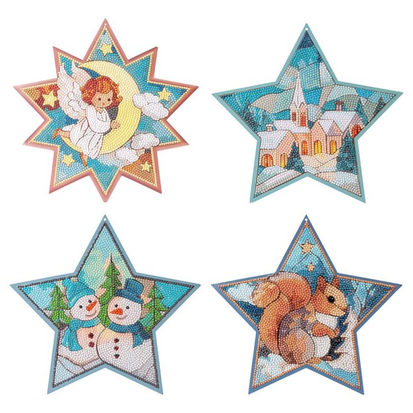 Diamond-Painting-Fensterbilder, Sterne, 23,7 cm bis 25,1 cm, 500g/m², doppelseitig, 4 Stück
