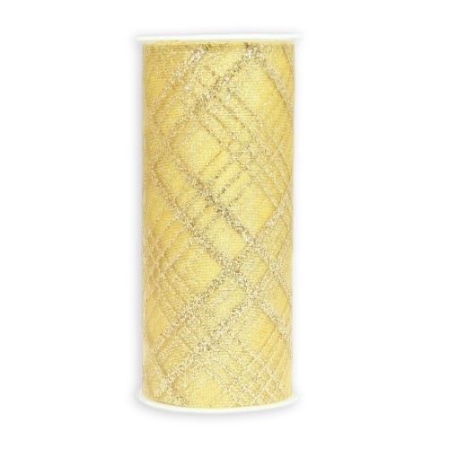 Deko-Tüll-Band mit Glimmer-Rautenmuster, 12cm x 5m, gold