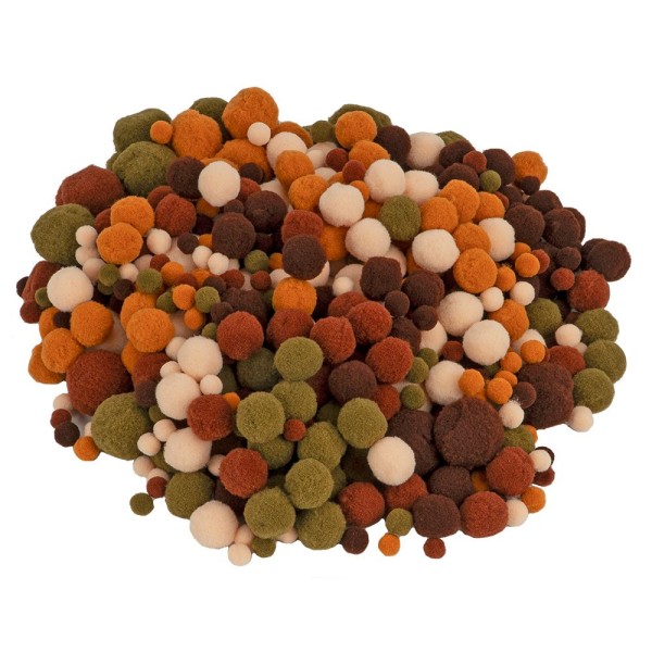 Pompons, Naturfarbtöne, versch. Farben und Größen, 500 Stück