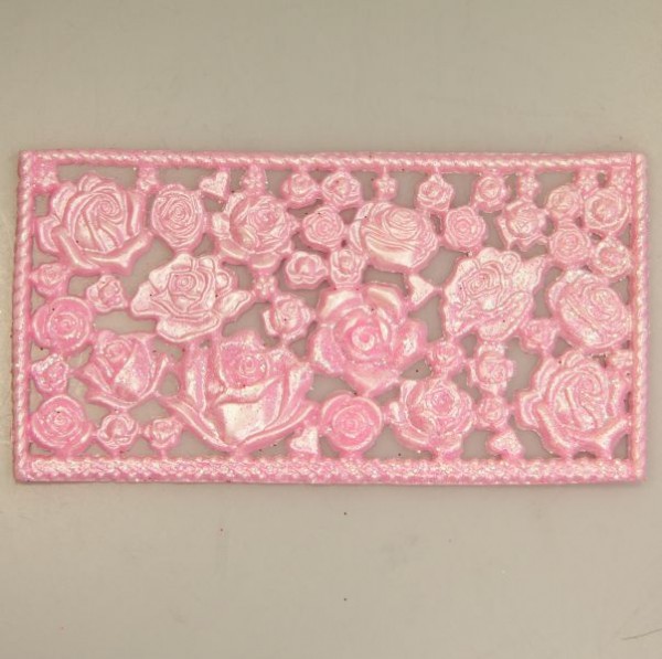 Wachsornament-Platte Rosen, ca. 16cm x 8cm, Altrosé mit Glimmer
