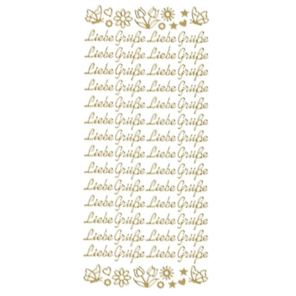 Sticker, Schrift, Liebe Grüße, Perlmuttfolie, gold