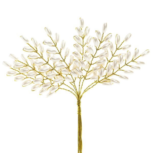 Deko-Perlenzweige am Draht, 13 cm, champagner, 10 Stück