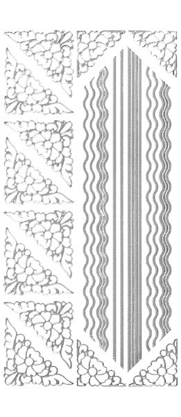 Sticker, Ecken mit Ornamenten, Linien und Wellenlinien, silber