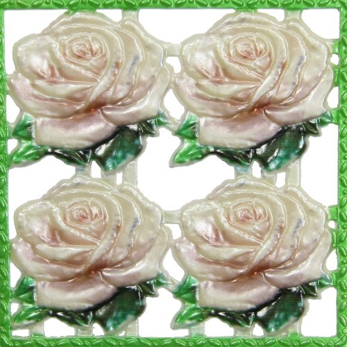 Wachsornament-Platte Rosen, farbig, geprägt, 10x10cm