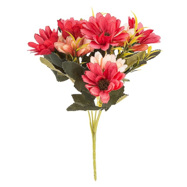Blütenbusch, Margeriten, 28cm hoch, 10 große Blüten Ø 4cm, Rottöne