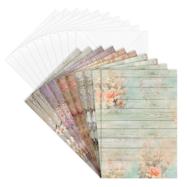 Motiv-Grußkarten & Umschläge, Holzoptik Frühlingszeit, 2x 5 Designs, 11,5cm x 16,5cm, 20-teilig