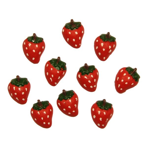 Relief-Erdbeeren, Steinharz, 2 x 1,5 cm, 10er Set