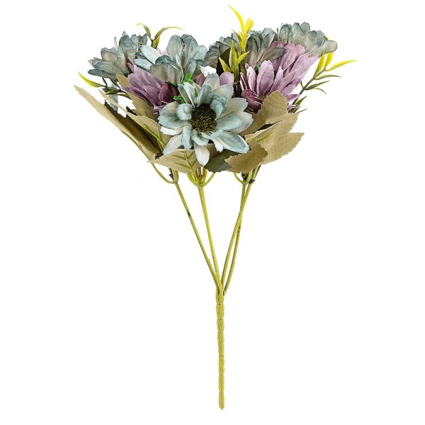 Blütenbusch, Margeriten 28cm hoch, 10 große Blüten Ø 4cm, Blautöne,
