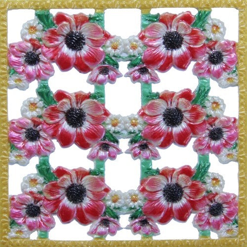 Wachsornament-Platte Anemonen, farbig, geprägt, 10x10cm
