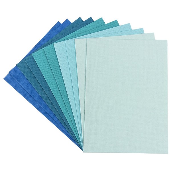Grußkarten "Anna" in Leinen-Optik, B6, 5 Farben, Mint-/Blautöne, inkl. Umschläge, 10 Stück