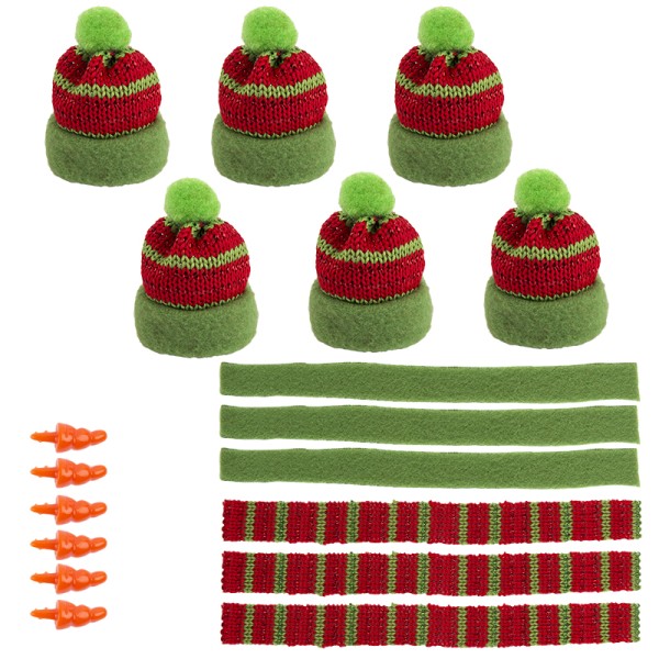 Winter-Outfit 3, Mützen, Schals & Nasen, 18-teilig, für Ø 4cm, grün/rot