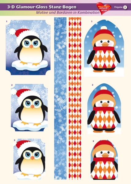 3-D GlamourGloss Bogen, Pinguine, DIN A4, Motiv 2