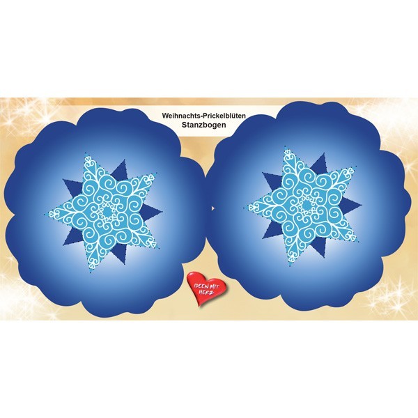 Prickelblüten-Stanzbogen, Xmas, 2Blüten, Ø15cm, blau, 6er Set