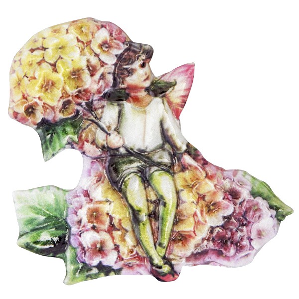 Wachsornament Elfen mit Blüten 2, farbig, geprägt, 6,5-7cm