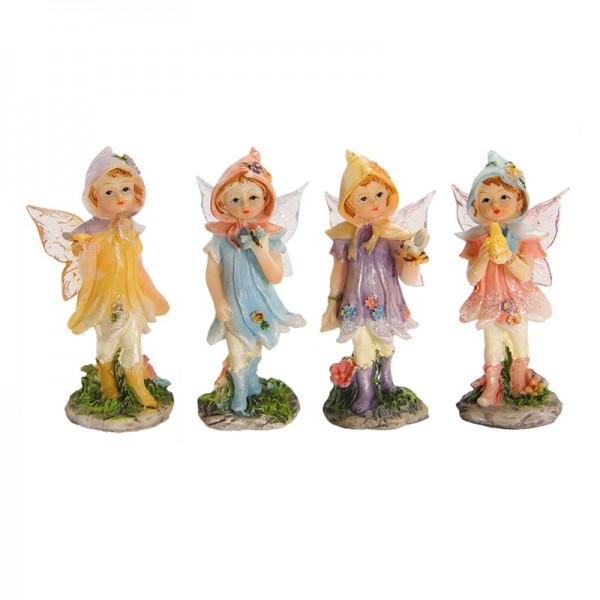 Deko-Elfen mit Acrylflügeln und Tieren, stehend, 7 x 3 cm, 4er Set