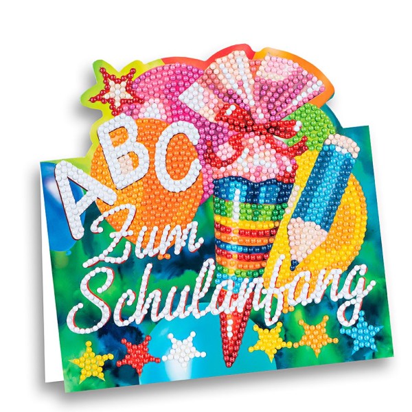 Diamond-Painting-Aufstellkarte, Zum Schulanfang, 16,3cm x 16cm, inkl. Umschlag & Werkzeug