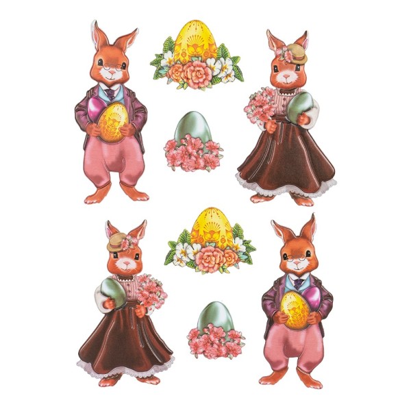 3-D Relief-Sticker, Hasenpaare 1, verschiedene Größen, selbstklebend