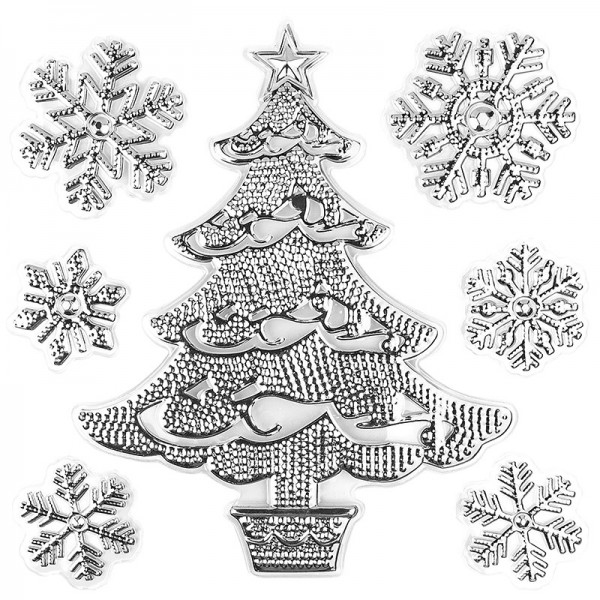 Relief-Sticker in Metallic-Optik, Weihnachtsbaum 2, 18cm x 17,5cm, silber