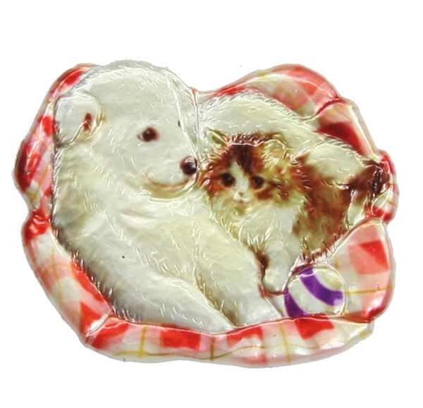 Wachsornament Hund & Katze 3, farbig, geprägt, 6 x 7 cm