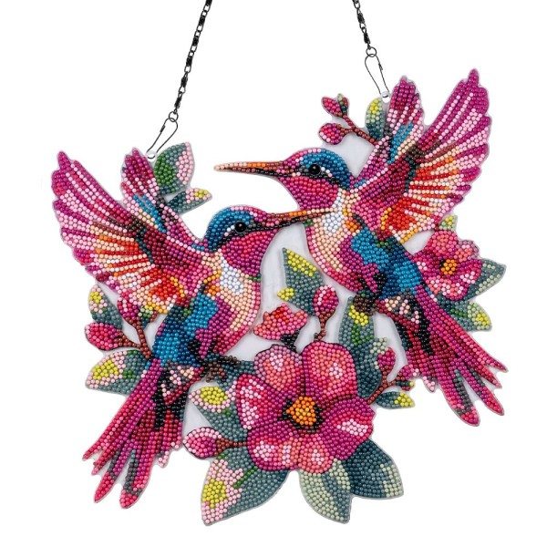 Diamond-Painting-Fensterbild, Acryl, XL, Kolibri-Paar, 33cm x 29,1cm, 1,7mm stark, mit Kette