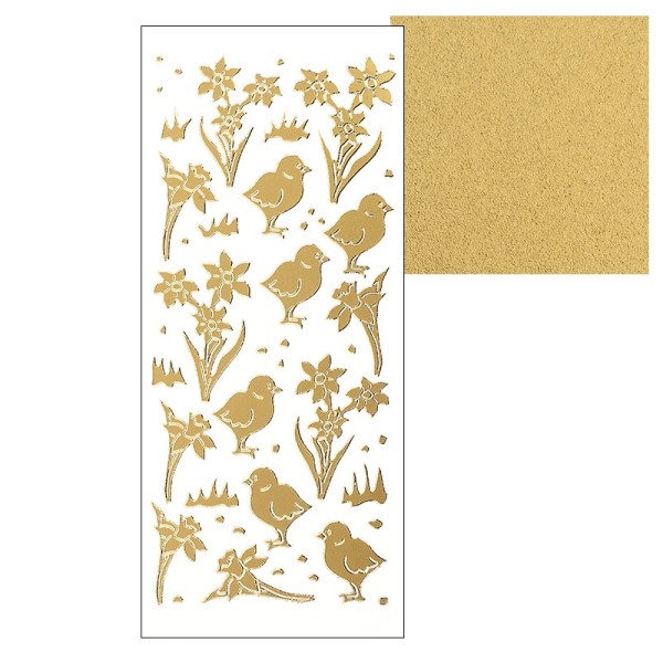 Sticker, Küken und Narzissen, gold