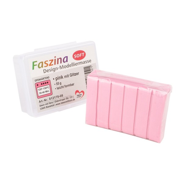Faszina Soft, Design-Modelliermasse, pink mit Glitzer, 55g, leicht formbar, ofenhärtend