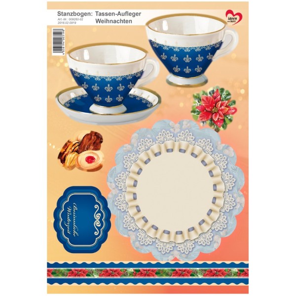 Stanzbogen, Tassen-Aufleger Weihnachten, DIN A4, blau