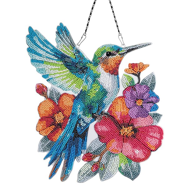 Diamond-Painting-Fensterbild, Acryl, XL, Kolibri mit Blumen, 28,3cm x 33,1cm,...
