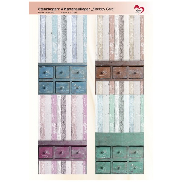 Stanzbogen, 4 Kartenaufleger "Shabby Chic", DIN A4, Design 7