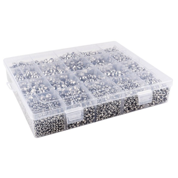 Perlen-Vielfalt in Kunststoff-Box, verschiedene Perlensorten, 500g, metallic, silber