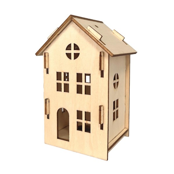 Haus aus Holz, zum Zusammenstecken, Design 2, 7cm x 6,1cm x 11cm