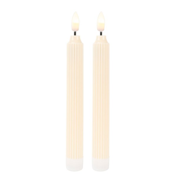 LED-Stabkerzen, creme, Ø2cm, 19cm hoch, LED in warmweiß, mit Flacker-Effekt und Timer, 2 Stück