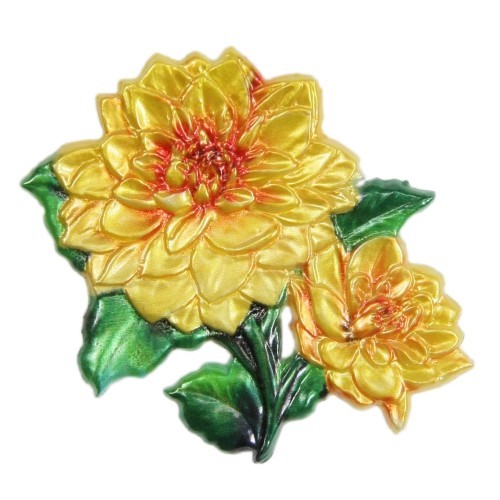 Wachsornament, Chrysantheme, farbig, geprägt, 7x7cm