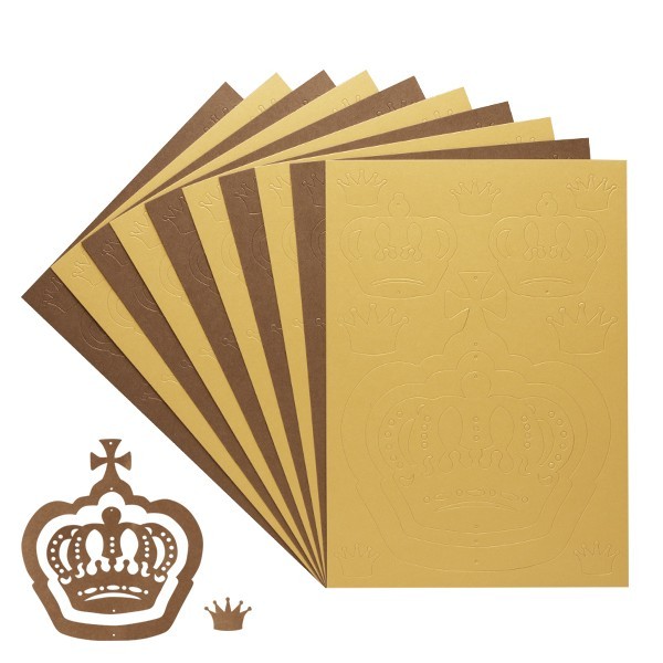 Stanzbogen, Kronen, DIN A4, gelb/gold, 10 Bogen